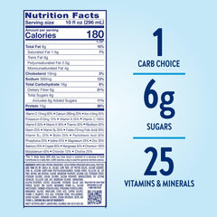 Glucerna Hunger Smart peaches creme shake glass, immune-supporting nutrients highlighted.