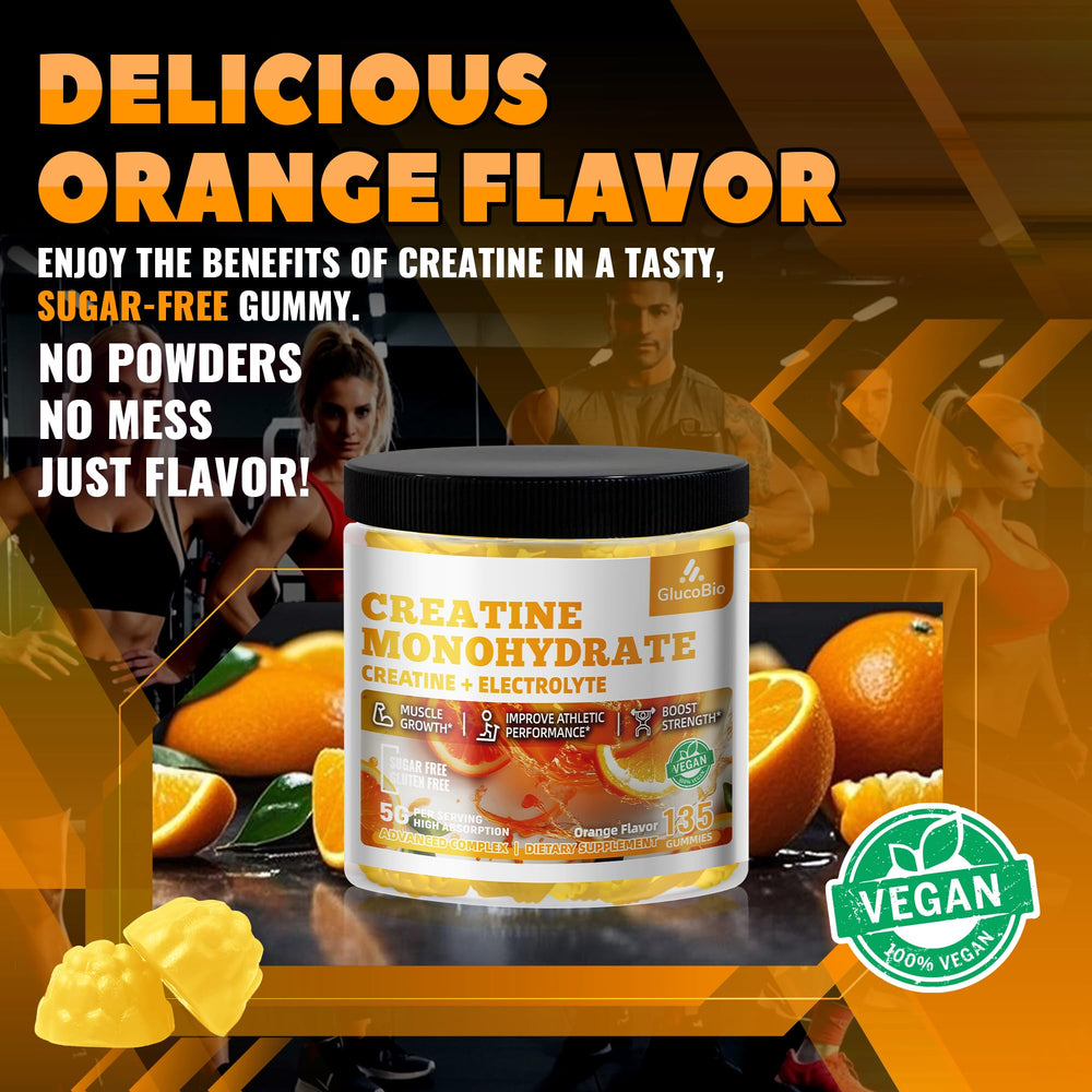Glucobio Creatine Monohydrate Gummies close-up showing soft chewy texture.