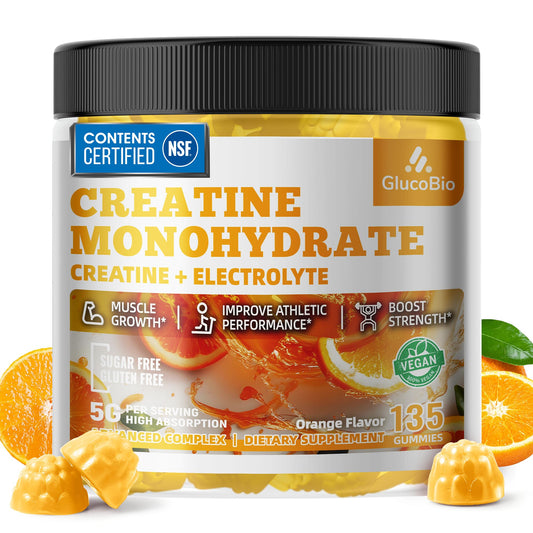 Glucobio Creatine Monohydrate Gummies jar for convenient pre-workout fueling.