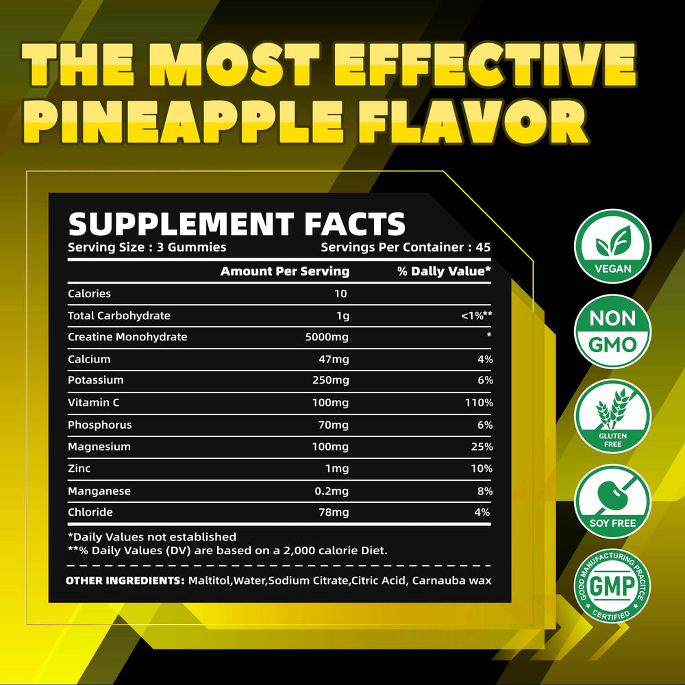 GlucoBio pineapple electrolyte gummies label showcases product details.