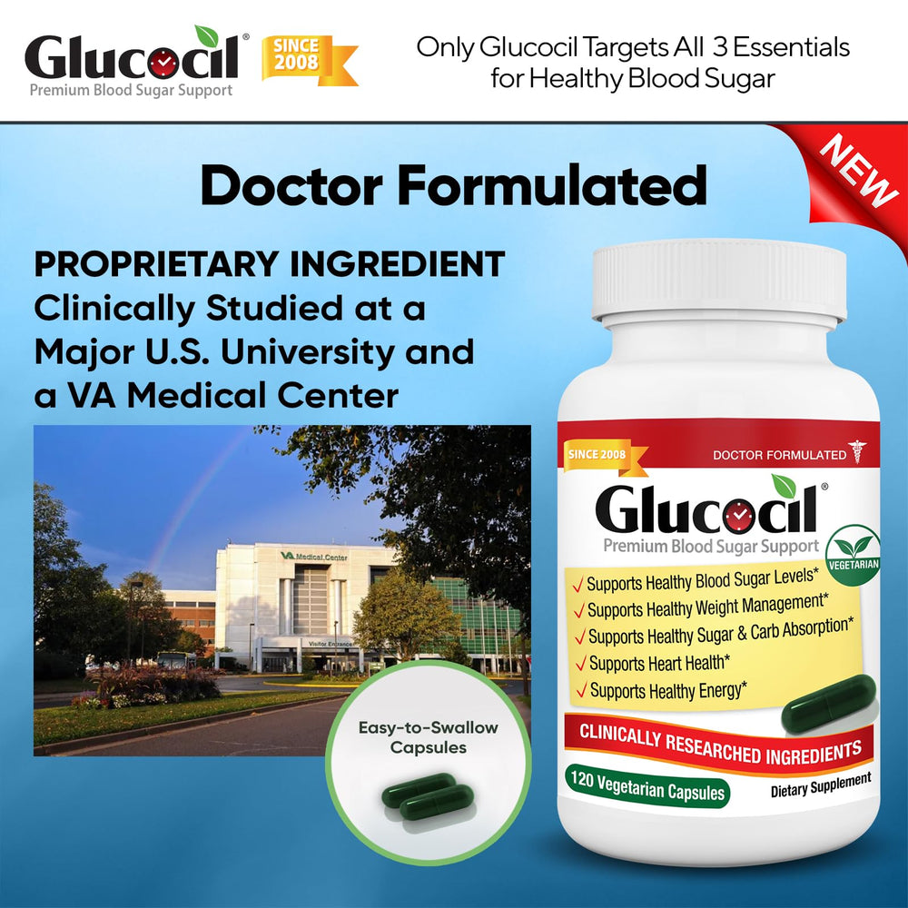 Glucocil bottle cap close-up signaling manufacturing quality.