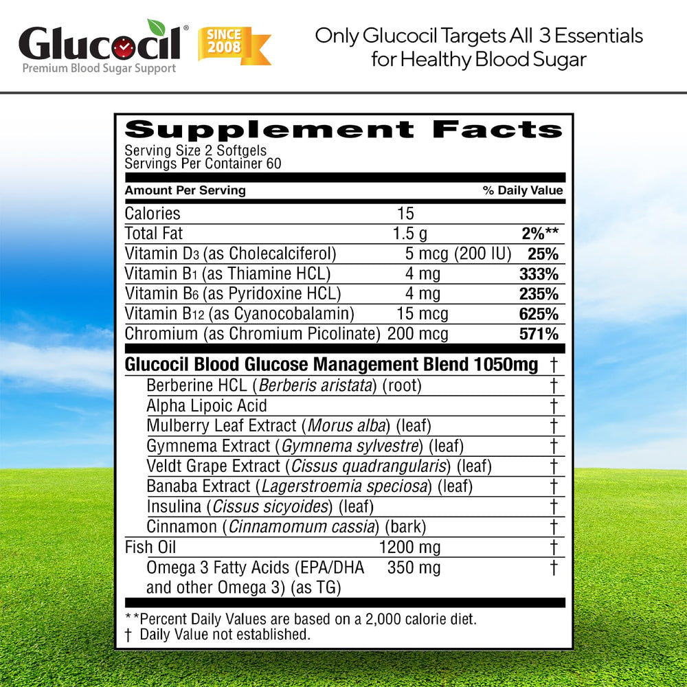 Family-friendly Glucocil bottles on a kitchen counter.