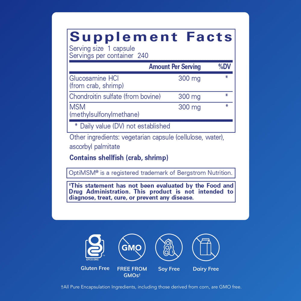 Glucosamine chondroitin MSM capsule closeup highlighting cartilage-friendly formula