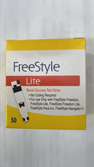 Glucose 100 test strips close-up with strip ready for blood sample testing.