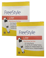 Glucose 100 test strips two-pack box view highlighting freshness and ease of use.