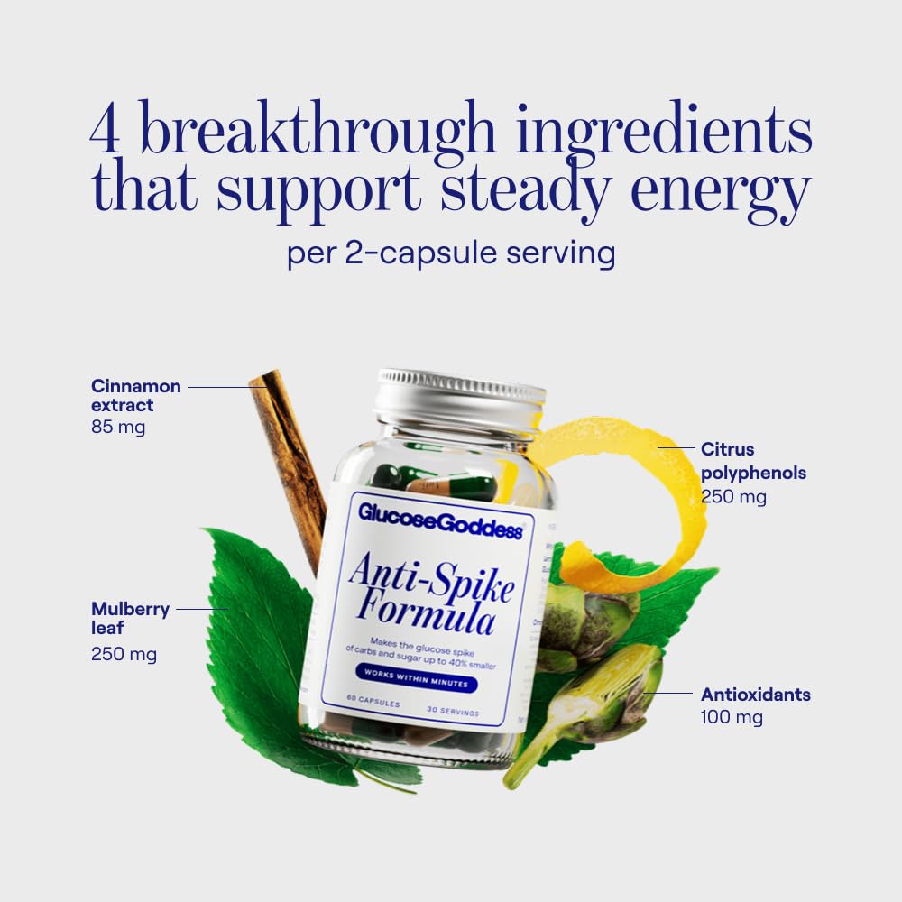 Glucose Revolution Anti-Spike packaging front highlights 60 capsules and vegan, gluten-free claims