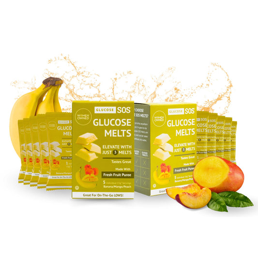 Glucose SOS melts fruit flavors pack shows variety for quick energy on the go.