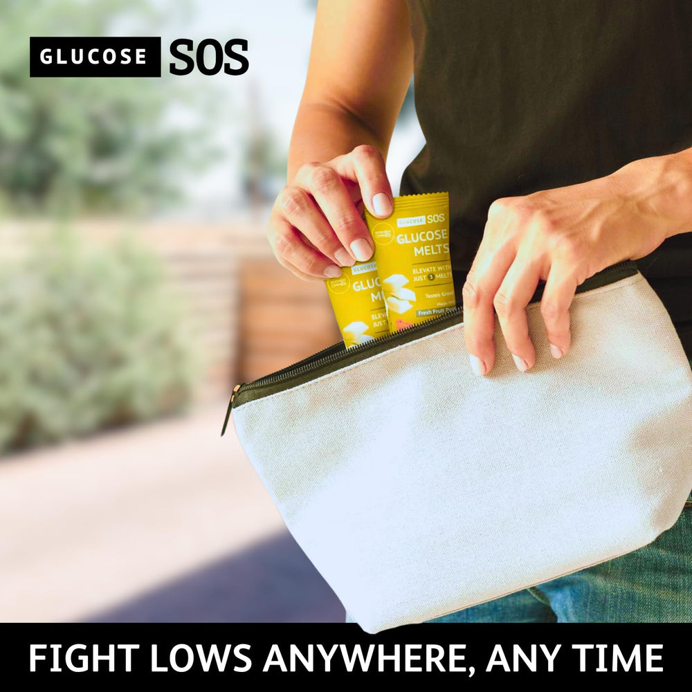 Glucose SOS melts peach flavor shows convenient single-serve packets.