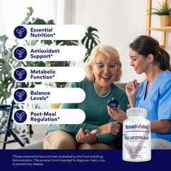Research Verified Glucotrax GMP facility label indicates quality manufacturing standards.