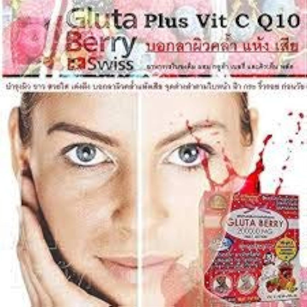 Box with spoon stirring Gluta Berry for a morning routine
