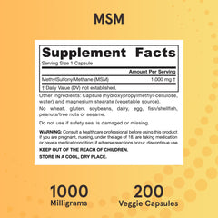Gluten-free, non-GMO banner on Jarrow MSM label.
