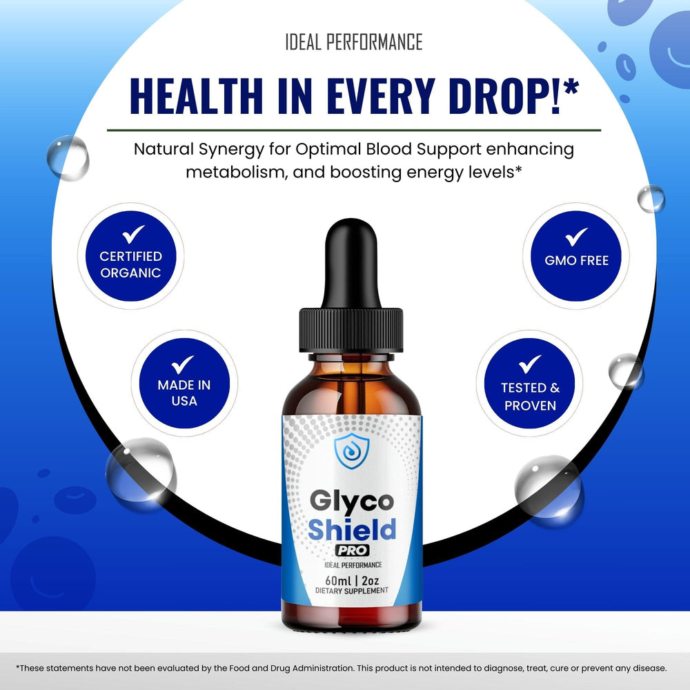 Glyco Shield Drops served with glass of water for easy consumption.