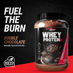 GMU SPORT Whey Protein+ scoop demonstrates easy portion control for post-workout fueling.