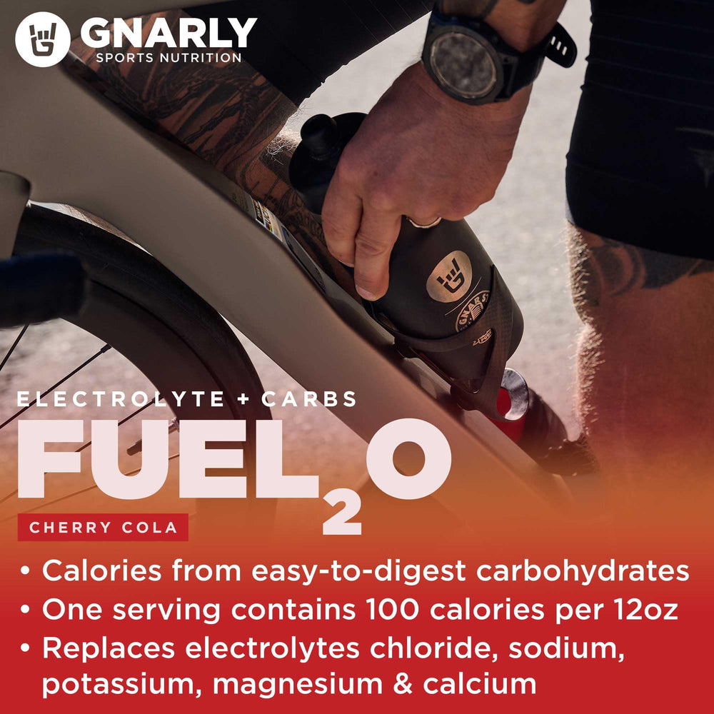 Gnarly Fuel2O Cherry Cola glass with ice ready to sip