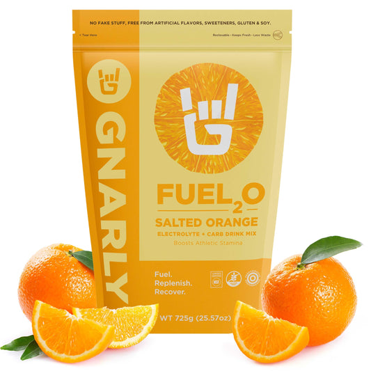 Gnarly Fuel2O Salted Orange tub front view for endurance hydration and energy