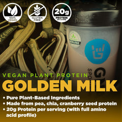 Protein scoop in bowl demonstrates plant-based protein ideal for smoothies.