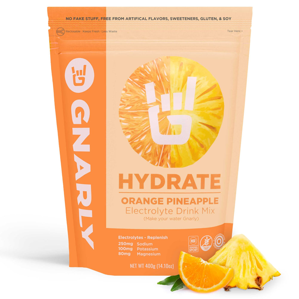 Gnarly Hydrate orange-pineapple tub ready for daily electrolyte hydration.