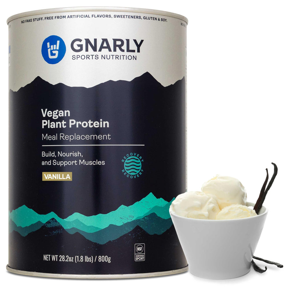 Gnarly Nutrition vegan protein vanilla powder bottle for daily nutrition