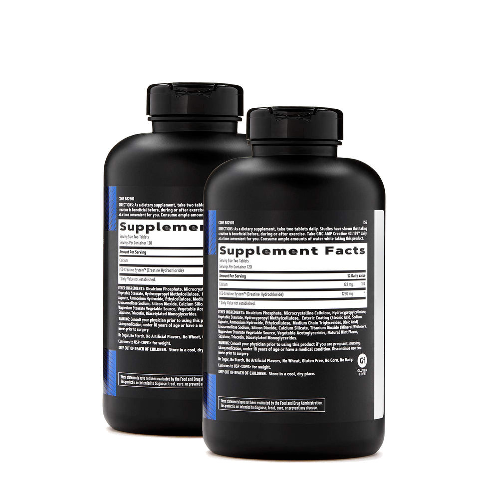 GNC AMP Creatine HCl 189 athlete training scene shows strength support