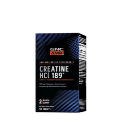 GNC AMP Creatine HCl 189 bottle close-up showing energy support for workouts