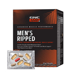 GNC AMP Men’s Ripped bottle front with bold branding for daily energy.