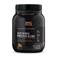 GNC AMP Sustained Protein Blend Cinnamon Toast bottle front supports daily protein routine
