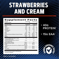 GNC AMP Wheybolic Alpha strawberries and cream scoop with creamy powder texture