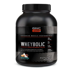 GNC AMP Wheybolic coconut caramel bottle front for muscle support