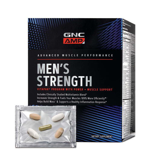 GNC AMP Men's Strength Vitapak pack front view for daily workouts