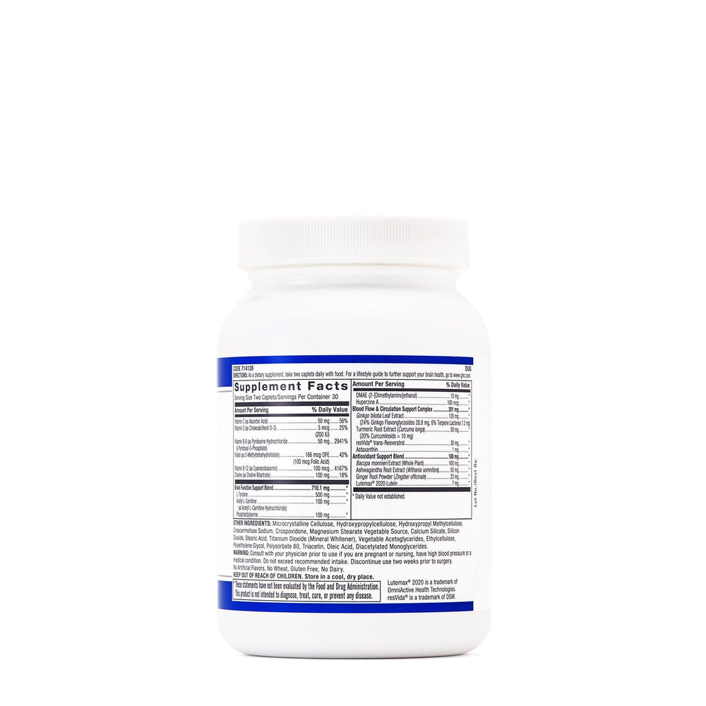 Graphic of ingredients and benefits for GNC brain health formula.