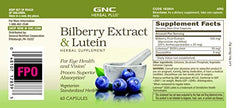 GNC Herbal Plus Bilberry and Lutein label with nutrition details
