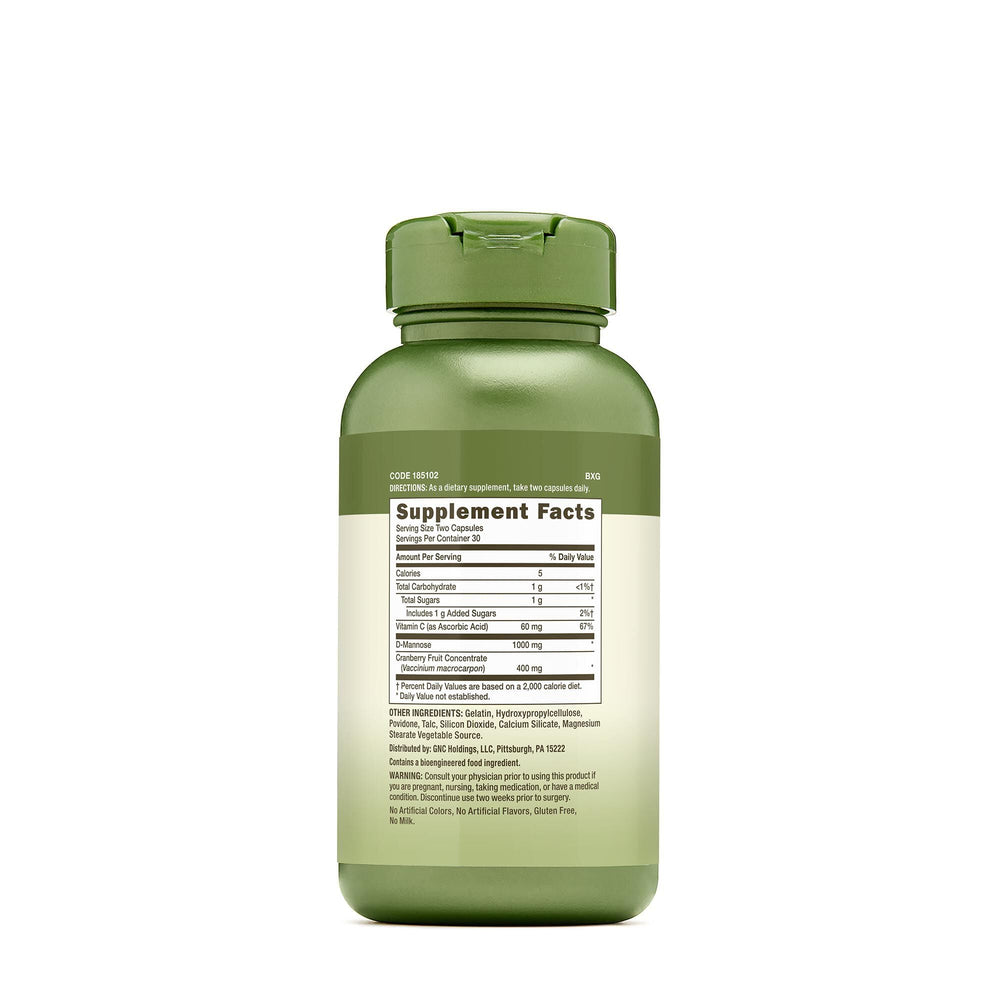 GNC Cranberry D-Mannose capsules closeup for natural urinary wellness