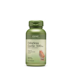 GNC Herbal Plus odorless garlic 500mg bottle for daily wellness.