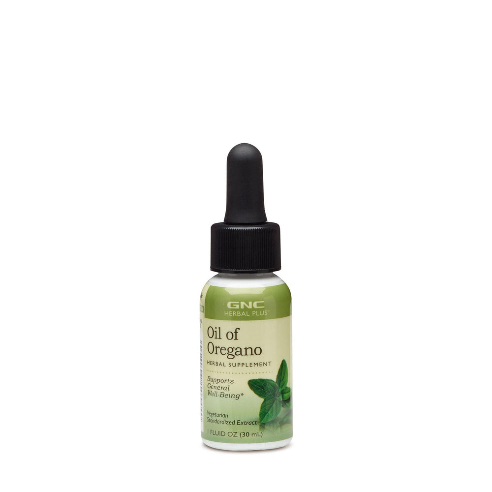 GNC Herbal Plus Oil of Oregano bottle pour demonstrates easy daily supplement routine