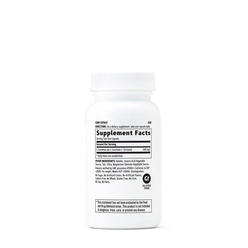 GNC L-Carnitine bottle back label with dose and ingredients