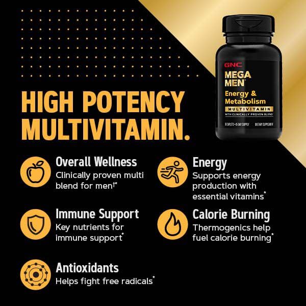 GNC Mega Men Energy Metabolism athletic use setup on gym table.