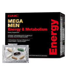 GNC Mega Men Energy and Metabolism Packet provides daily energy support.