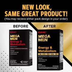 GNC Mega Men Energy Metabolism product on shelf for straightforward daily routine.