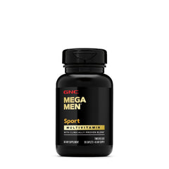 GNC Mega Men Sport tablets closeup showing high-potency ingredients