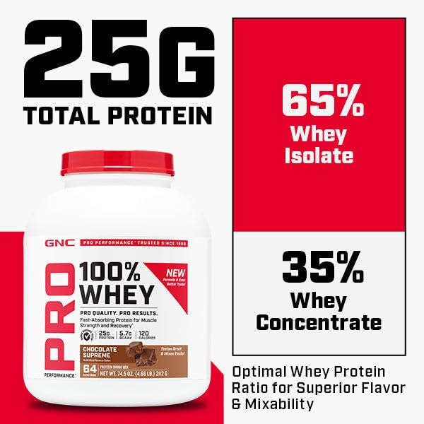 GNC 100% Whey Strawberry powder bulk for easy mixing.
