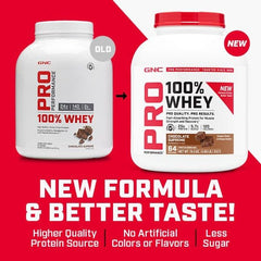 GNC Pro Performance shake container with Strawberry whey powder for quick shakes.