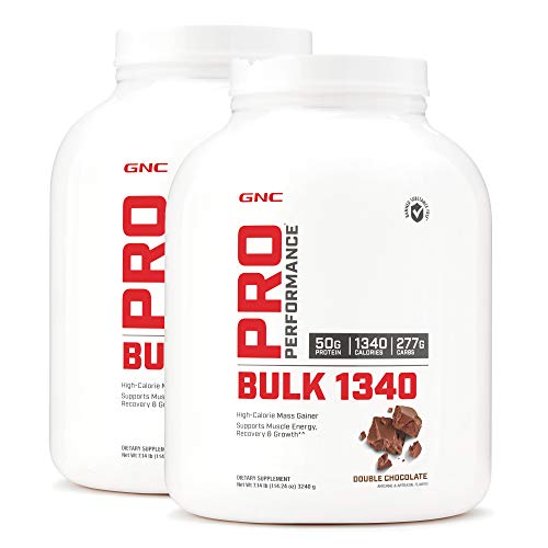 GNC Pro Performance Bulk 1340 twin-pack vanilla ice cream bottle, ideal for mass-building during training