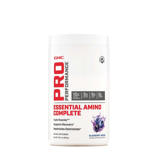 GNC Pro Performance Essential Amino Complete blueberry-acai bottle for intra-workout hydration