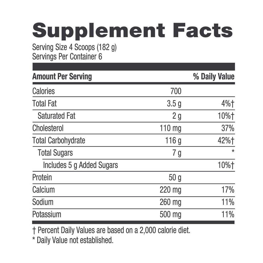 GNC weight gainer scoop serving shows protein-rich blend for quick-to-slow release