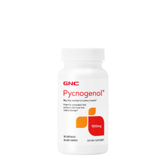 GNC Pycnogenol 100mg bottle with capsules for daily circulatory support.