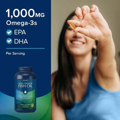 GNC Triple Strength Fish Oil bottle label highlights 1000mg EPA/DHA