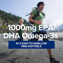 GNC Triple Strength Fish Oil mini softgel capsules ready to take on the go