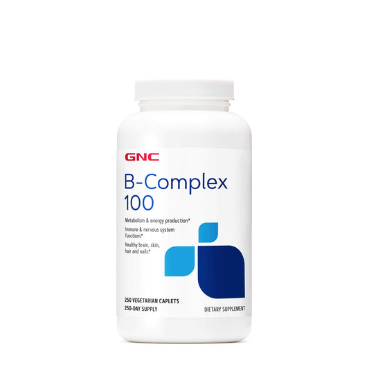 GNC Vitamin B Complex 100 bottle label shows energy support and immune function