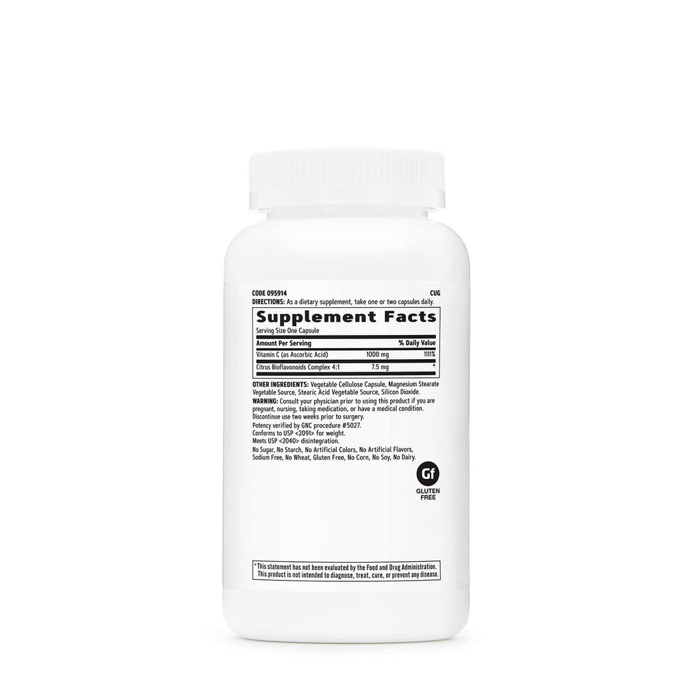 GNC Vitamin C 1000mg twin pack bottle label shows dosage and DV