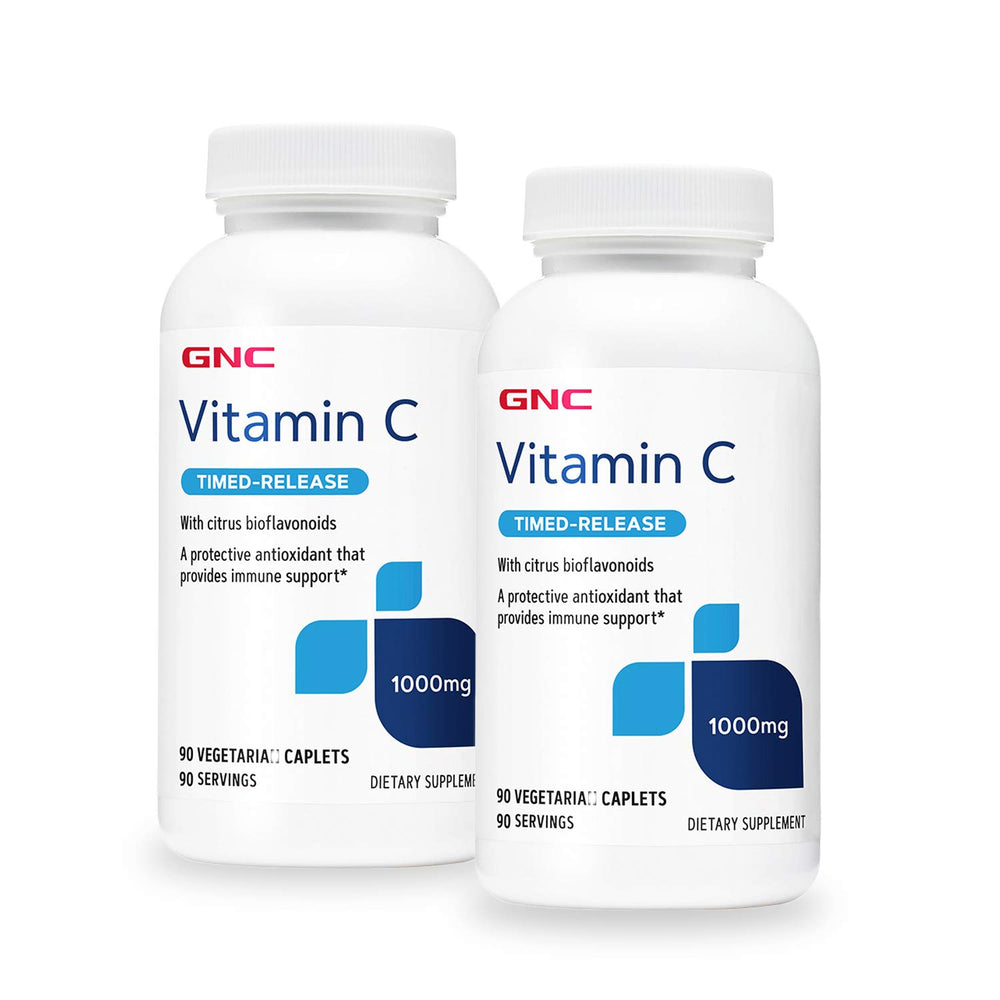 GNC Vitamin C Time-Released 1000mg twin pack bottle front for daily immune support